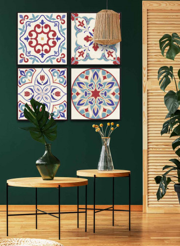 طقم من ٤ لوحات كانفاس مربع على إطار خشبي، تصميم نم...