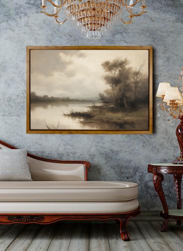 لوحة كانفاس على إطار خشبي بإطار خارجي باللون الخشب...