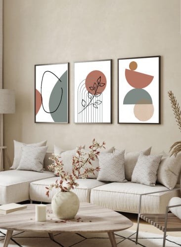 طقم من ٣ لوحات كانفاس على إطار خشبي، تصميم أوراق أ...