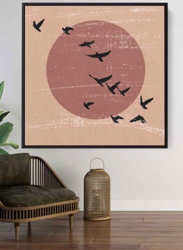 لوحة كانفاس على إطار خشبي بتصميم طيور تحلق بعيدا