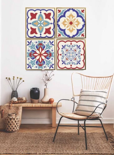 طقم من ٤ لوحات كانفاس مربع على إطار خشبي، تصميم نم...