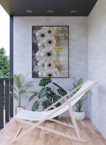 لوحة كانفاس على إطار خشبي، تصميم فن من الزهور، للم...