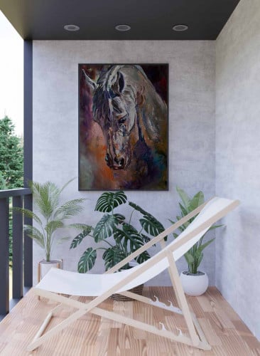 لوحة كانفاس على إطار خشبي، تصميم رأس حصان ملون، لل...