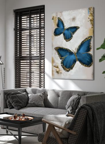 لوحة كانفاس على إطار خشبي بتصميم فراشات ذهبية