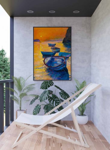 لوحة كانفاس على إطار خشبي، تصميم قوارب فى المحيط ،...