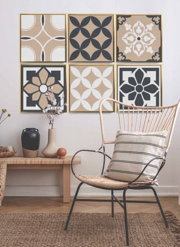 طقم من ٦ لوحات كانفاس مربع على إطار خشبي، تصميم اش...