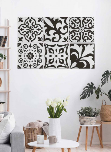 طقم من ٦ لوحات كانفاس مربع على إطار خشبي، تصميم اش...