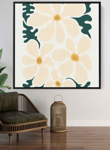 لوحة كانفاس على إطار خشبي بتصميم فن تجريدي للزهور...