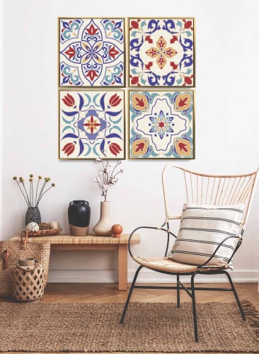 طقم من ٤ لوحات كانفاس مربع على إطار خشبي، تصميم نم...