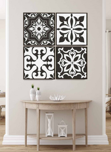 طقم من ٤ لوحات كانفاس مربع على إطار خشبي، تصميم أش...