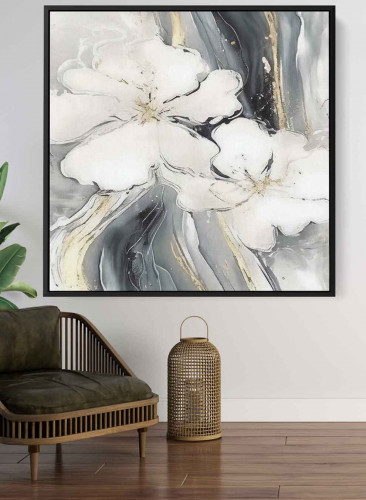 لوحة كانفاس مربع على إطار خشبي، تصميم فن زيتي للزه...