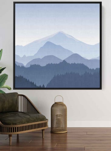 لوحة كانفاس مربع على إطار خشبي، تصميم جبال عالية ،...