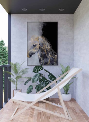 لوحة كانفاس على إطار خشبي، تصميم فن تجريدى حصان عل...