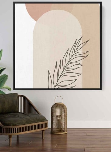 لوحة كانفاس على إطار خشبي بتصميم فن تجريدي لورقة ش...