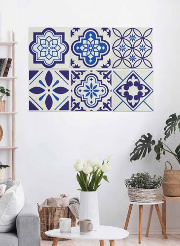 طقم من ٦ لوحات كانفاس مربع على إطار خشبي، تصميم اش...