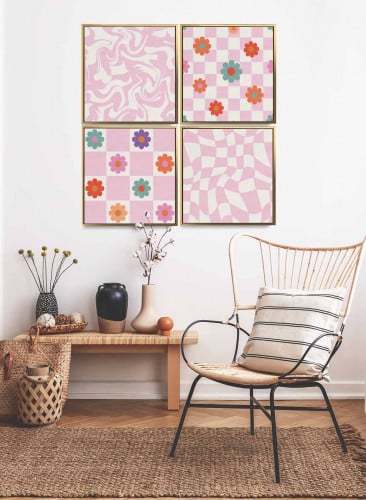 طقم من ٤ لوحات كانفاس مربع على إطار خشبي، تصميم زه...