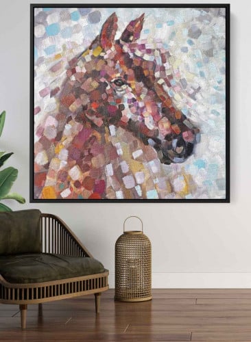 لوحة كانفاس مربع على إطار خشبي، تصميم فن زيتي لحصا...