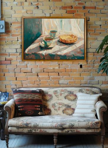 لوحة كانفاس على إطار خشبي بإطار خارجي باللون الخشب...