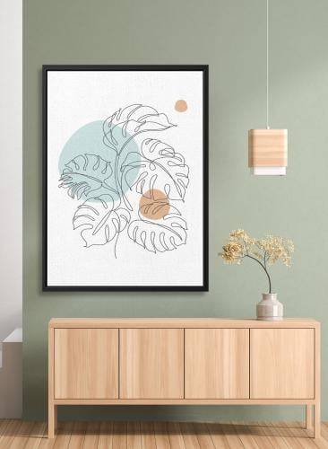 لوحة كانفاس على إطار خشبي بتصميم فن تجريدي ورقة بخ...