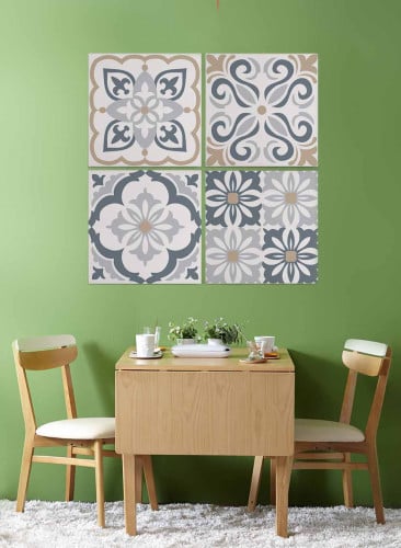 طقم من ٤ لوحات كانفاس مربع على إطار خشبي، تصميم نم...