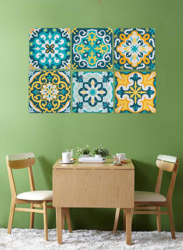 طقم من ٦ لوحات كانفاس مربع على إطار خشبي، تصميم اش...