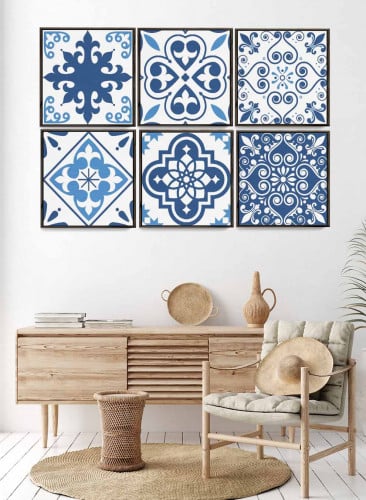 طقم من ٦ لوحات كانفاس مربع على إطار خشبي، تصميم اش...