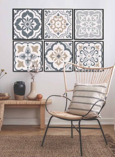 طقم من ٦ لوحات كانفاس مربع على إطار خشبي، تصميم سي...