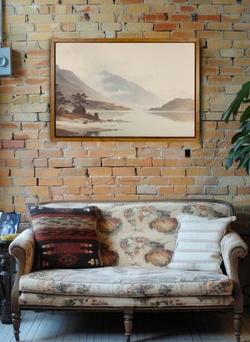 لوحة كانفاس على إطار خشبي بإطار خارجي باللون الخشب...