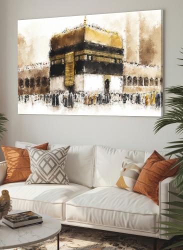 لوحة كانفاس على إطار خشبي بتصميم إسلامي الكعبة المشرفة