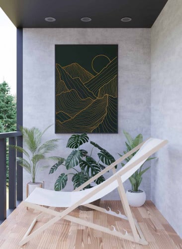 لوحة كانفاس على إطار خشبي، تصميم شمس مع الجبال، لل...