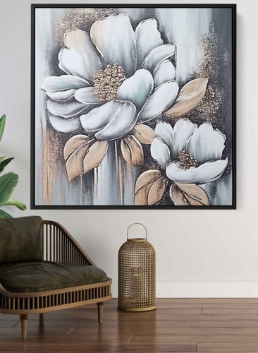 لوحة كانفاس مربع على إطار خشبي، تصميم فن زيتي للزه...