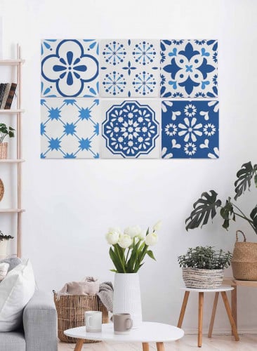 طقم من ٦ لوحات كانفاس مربع على إطار خشبي، تصميم اش...