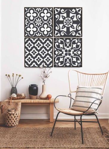 طقم من ٤ لوحات كانفاس مربع على إطار خشبي، تصميم أش...