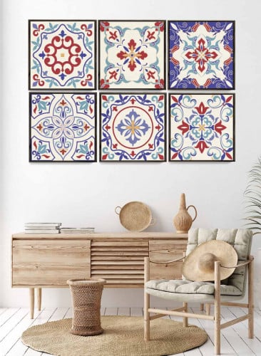 طقم من ٦ لوحات كانفاس مربع على إطار خشبي، تصميم اش...