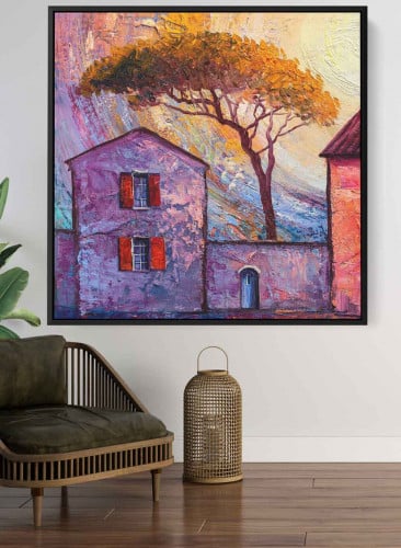لوحة كانفاس مربع على إطار خشبي، تصميم منزل ريفي جم...