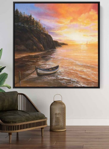 لوحة كانفاس مربع على إطار خشبي، تصميم فن زيتي لقار...