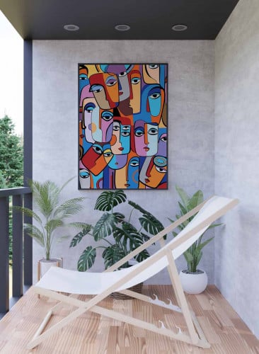 لوحة كانفاس على إطار خشبي، تصميم فن تجريدى لوجوه م...