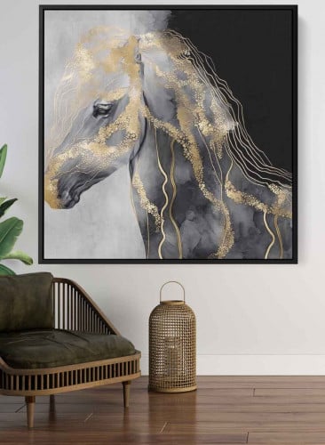 لوحة كانفاس مربع على إطار خشبي، تصميم فن زيتي للخي...