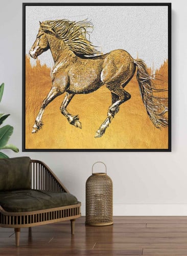 لوحة كانفاس مربع على إطار خشبي، تصميم حصان جامح، ل...