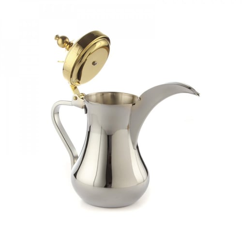 دلة فضي راس ذهبي فيافي كبير