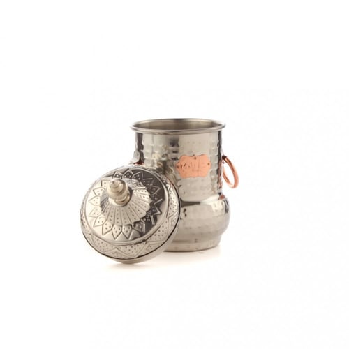 علب سكر شاي فضي غطاء ذهبي منقوش م1