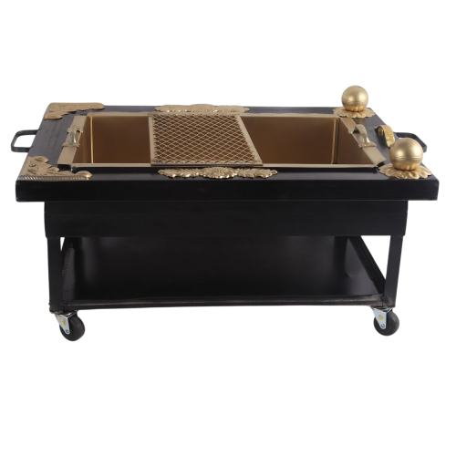 منقل فحم وحطب مستطيل مع عجلات، مقاس 75×55 سم وارتف...