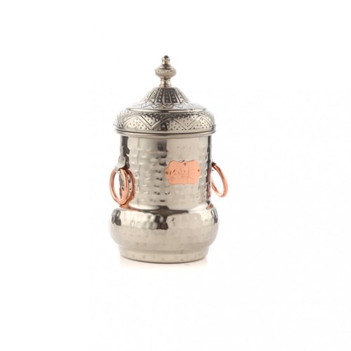 علب سكر شاي فضي غطاء ذهبي منقوش م1