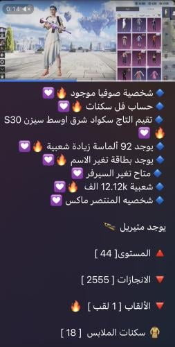حساب ببجي عالمي رقم s104
