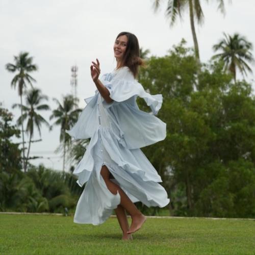 فستان قطن طبيعي 100% ومميز لون ازرق