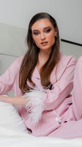 بجاما قطن حرير مع ريش النعام