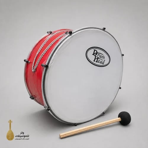 Large red playground drum with stick - sturdy and lightweight with clear sound - ideal for playgrounds
