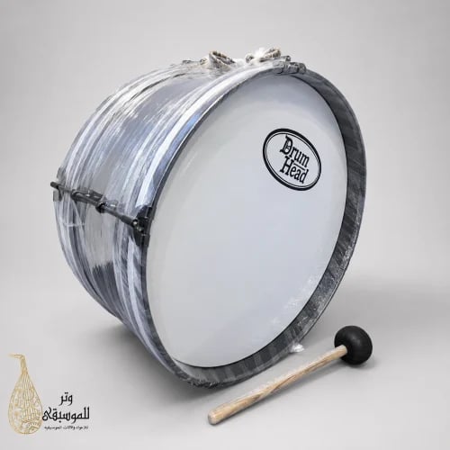 Large silver stadium drum with stick - sturdy and lightweight with clear sound - ideal for bands and marches