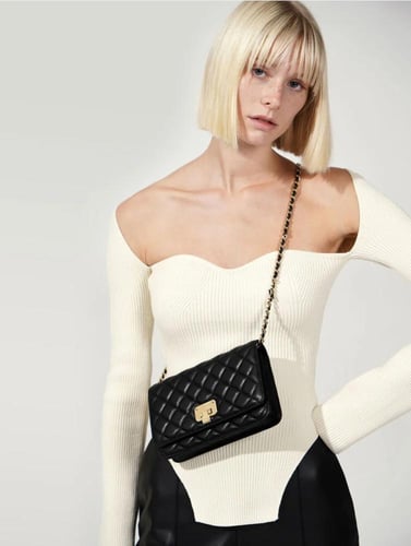 Charles & Keith Quilted Flip-lock Clutch - Black