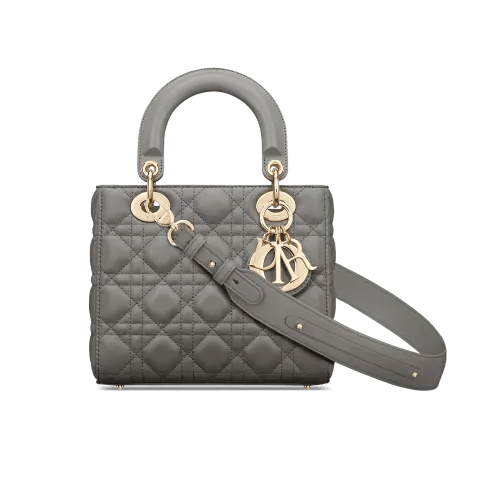 CHRISTIAN DIOR Grey Cannage Quilted Lambskin Leath...